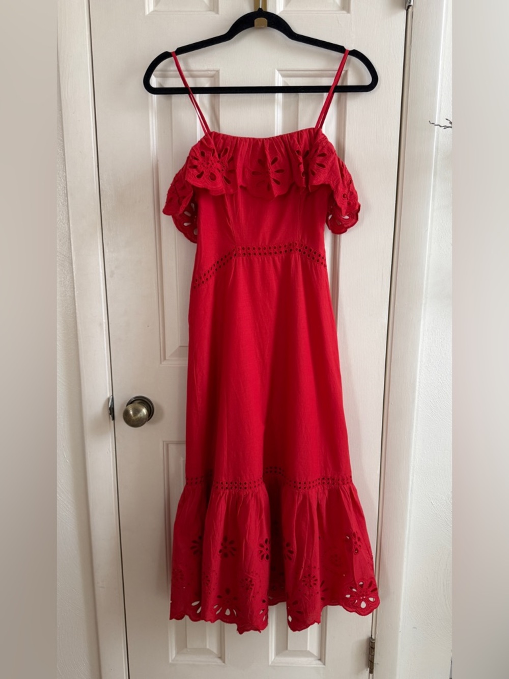 Red Eyelet spaghetti straps maxi Dres